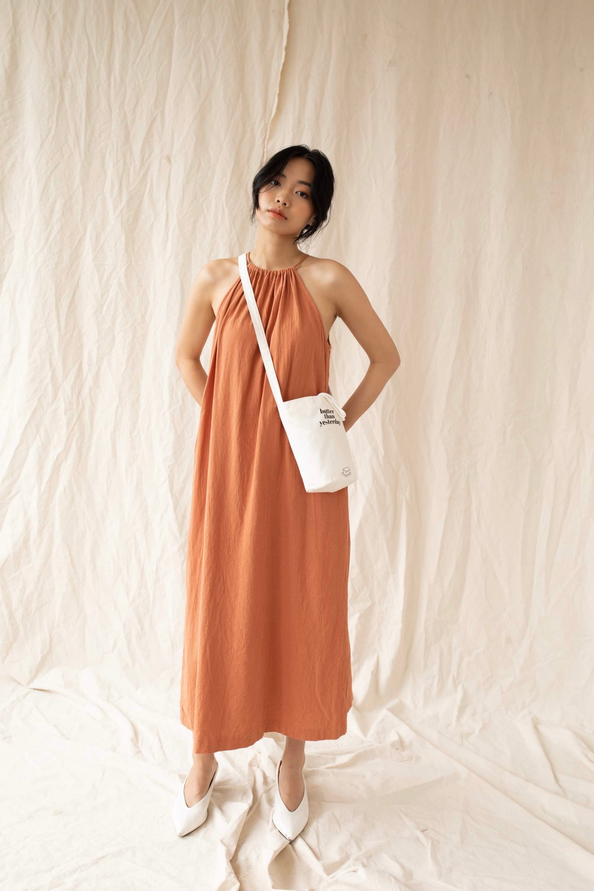 Burnt orange linen store dress