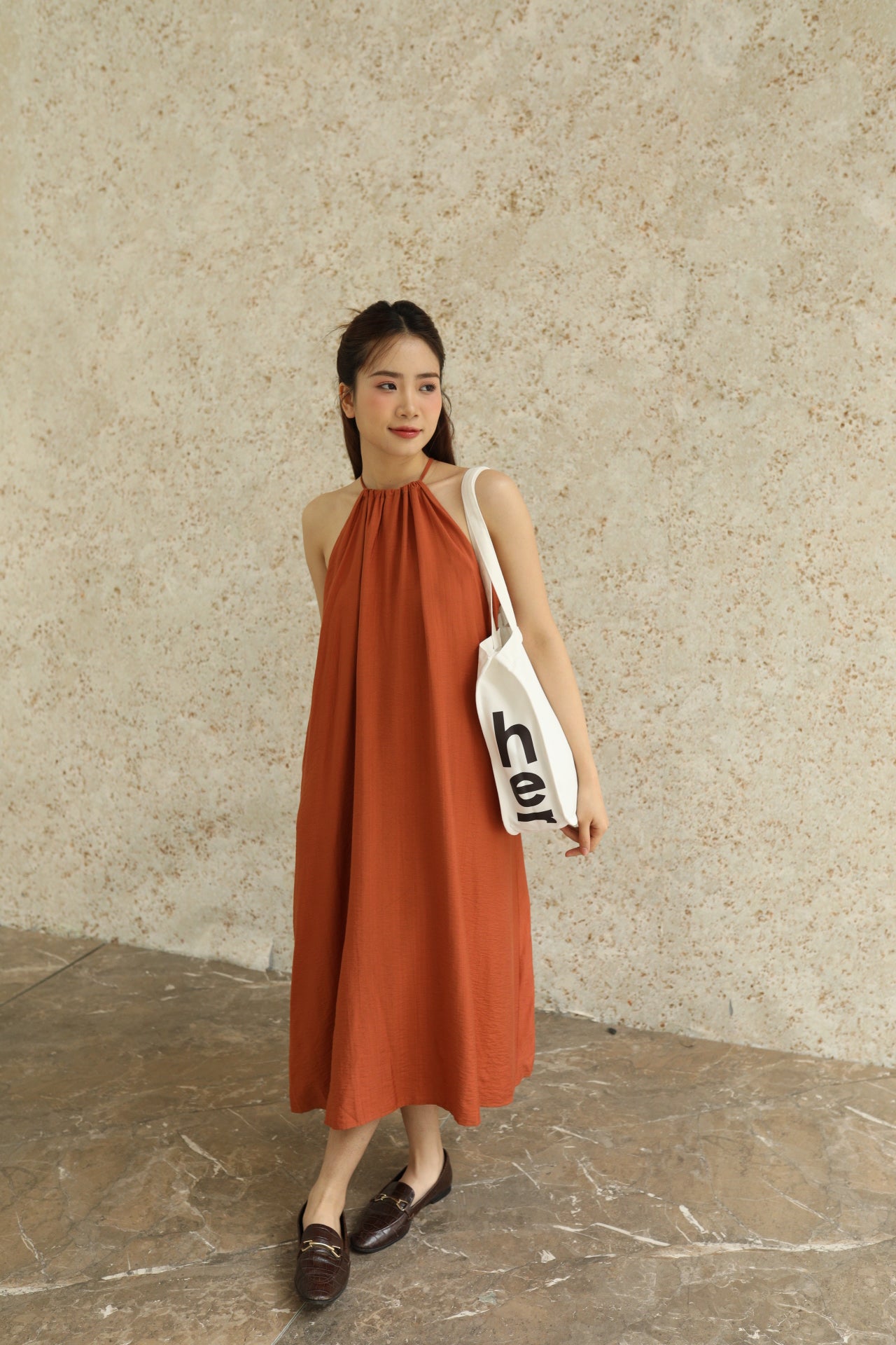 Burnt orange linen dress