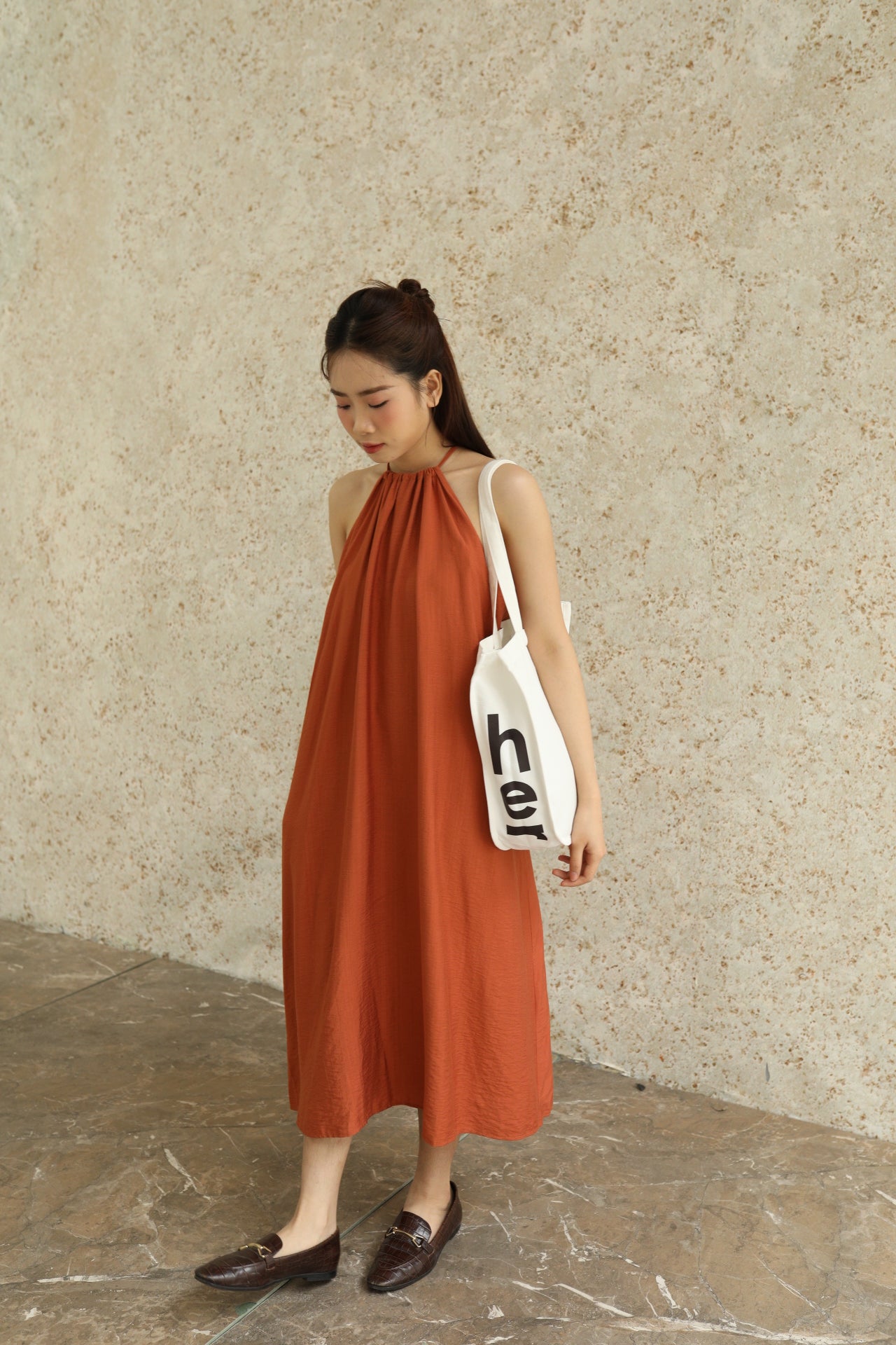 Burnt orange linen dress